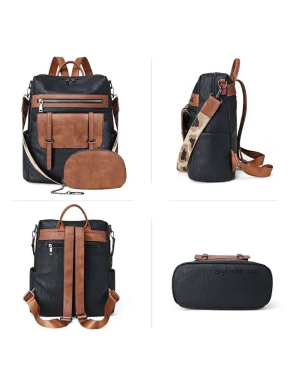PU Leather Laptop Backpack for Women Anti-Theft Daypack with Wristlet